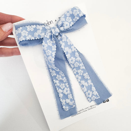 Blue floral and frayed layered Blyth